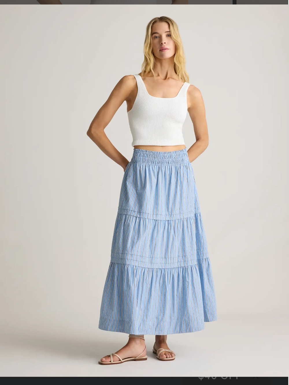 Quince organic cotton poplin tiered maxi skirt Tribeca stripe size small EUC